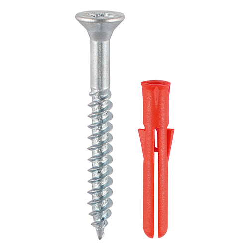 Red Premium Plastic Plugs With Twin-Threaded Countersunk Silver Woodscrews - 34mm Image