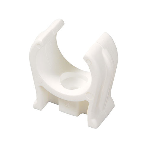Single Snap-In Open Pipe Clips White  - 28mm Image