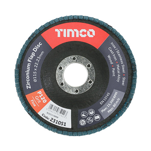 Flap Disc Zirconium Type 29 Conical P120 Grit - 115 x 22.23 Image