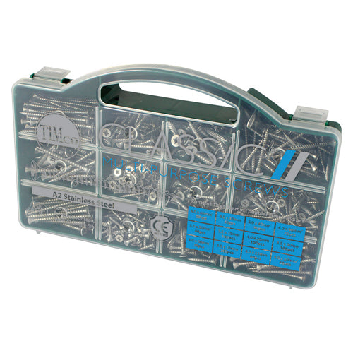 Classic Multi-Purpose Countersunk A2 Stainless Steel Woodcrews Assorted Case -  895pcs Image