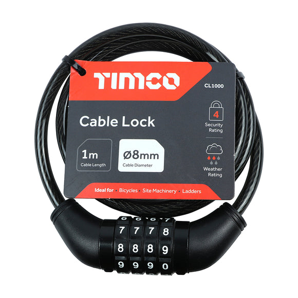 Steel Braided Combination Cable Lock - 8mm x 1m Image