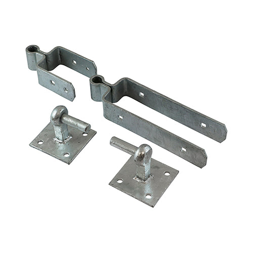 Double Strap Gate Hinge Set with Hook on Plate Hot Dipped Galvanised - 300mm Image