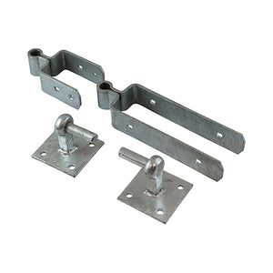 Double Strap Gate Hinge Set with Hook on Plate Hot Dipped Galvanised - 600mm Image