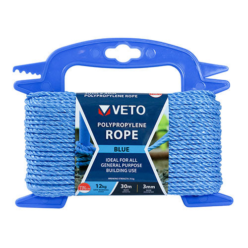 Blue Polypropylene Rope on Winder - 3mm x 30m Image