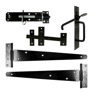 Side Gate Kit Medium Tee Hinges Suffolk Latch & Brenton Padbolt Black - 18" Image